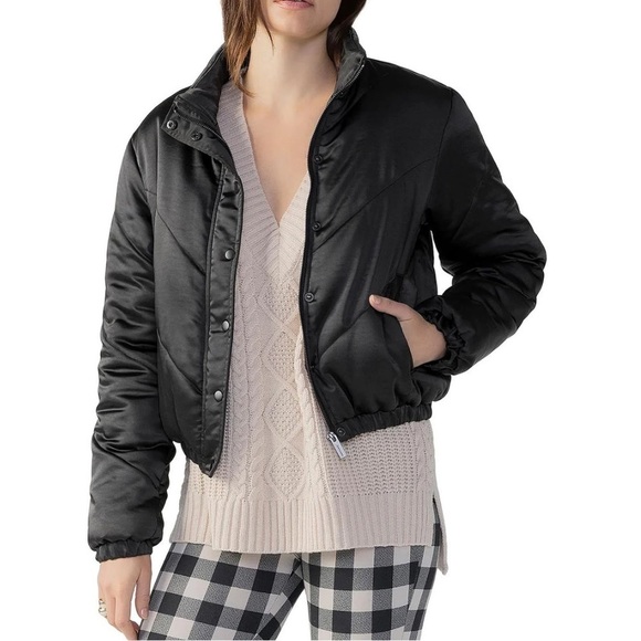 Sanctuary Womens Davis Black Chevron Puffer Short Quilted Coat Outerwear New XS - Picture 4 of 14